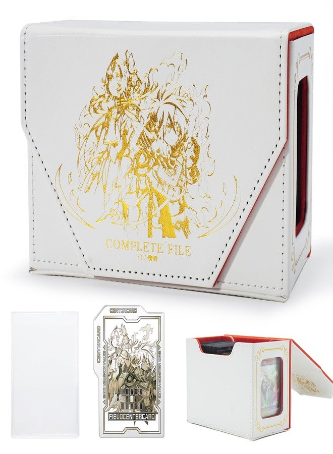 sabermaster STORY OF WHITE Laser Card Deck Box for YGO MTG Organizer Holds 220+ Double Sleeved Card Storage Trading Games Leather Display Windows with magnetic cardholder (White gold) - Image 1